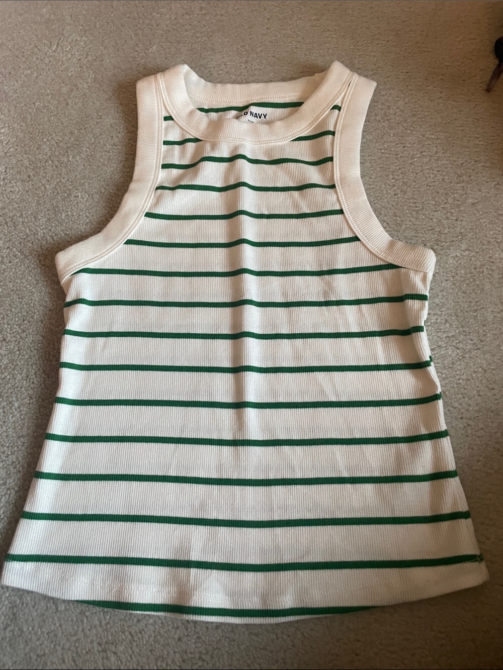 Old Navy Cream and Green Striped Ribbed Tank - Sleeveless Women's Top